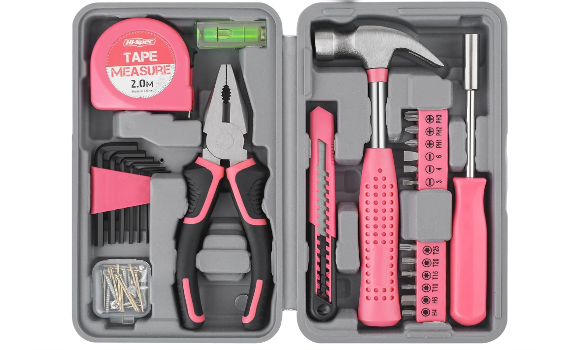 Hi-Spec Tool Set 25pc Pink Household DIY Tool Kit