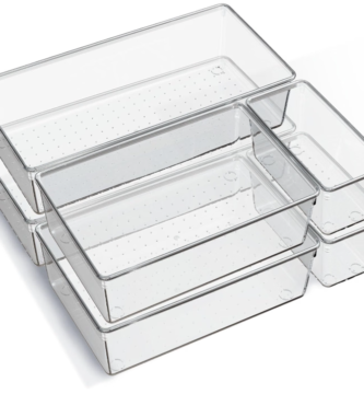 Criusia 6 Pack Large Clear Plastic Drawer Organizer Trays