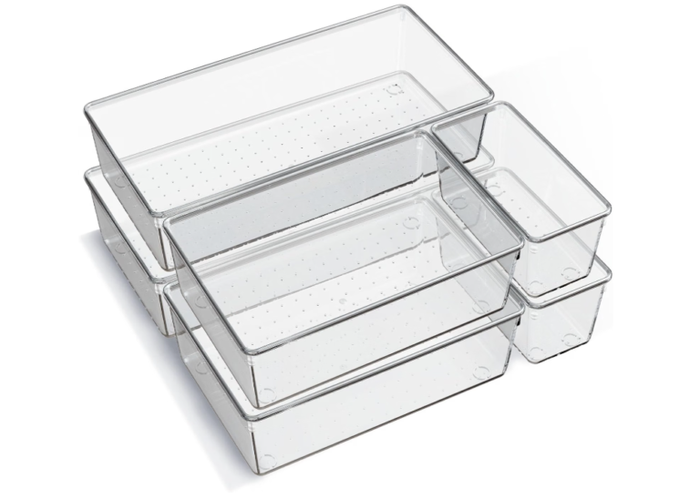 Criusia 6 Pack Large Clear Plastic Drawer Organizer Trays