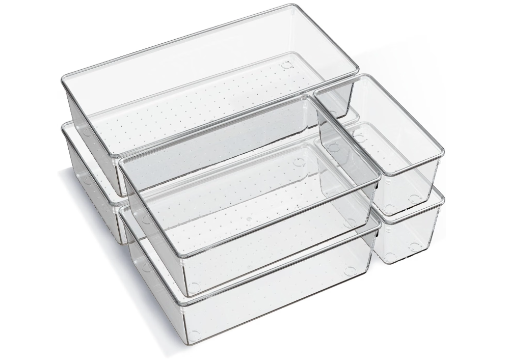Criusia 6 Pack Large Clear Plastic Drawer Organizer Trays