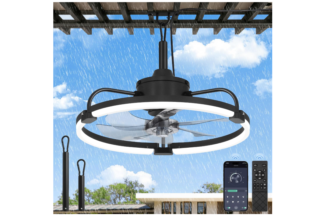 LEDIARY Waterproof Black Outdoor Ceiling Fan