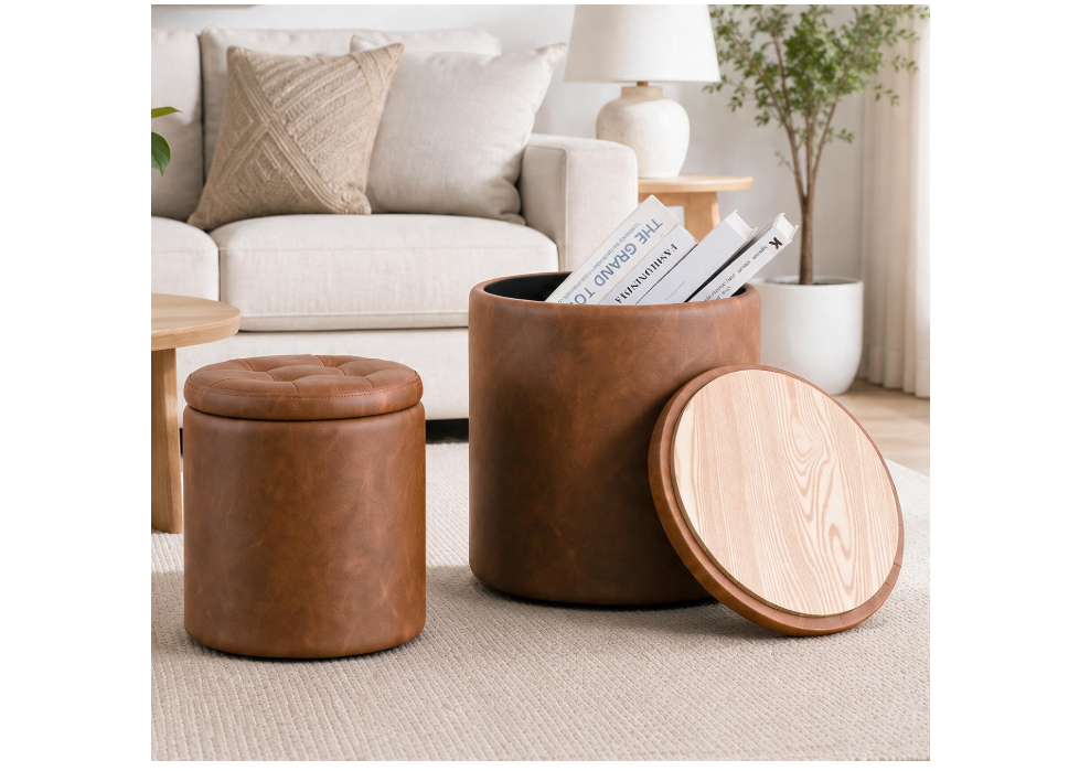 oakvivo Leather Storage Ottoman